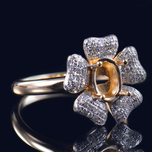 Anello di fidanzamento con fiore di diamante semi montato - 2