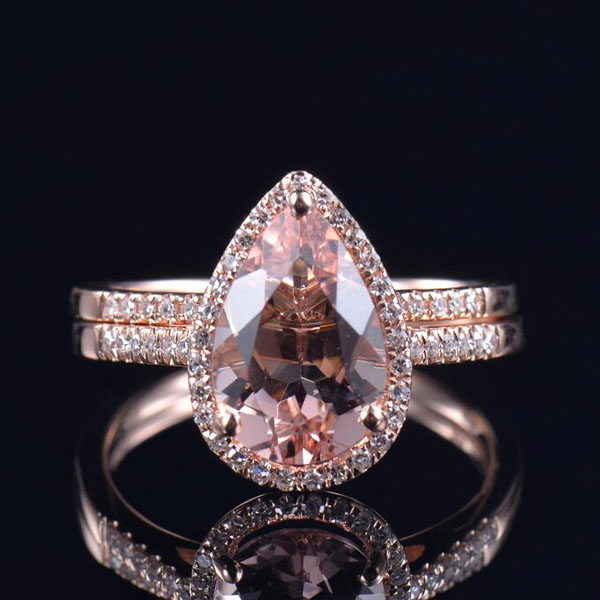 Diamond Morganite Ring and Matching Band - 1 
