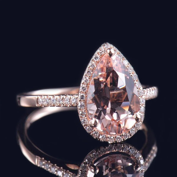 Diamond Morganite Ring and Matching Band - 4 