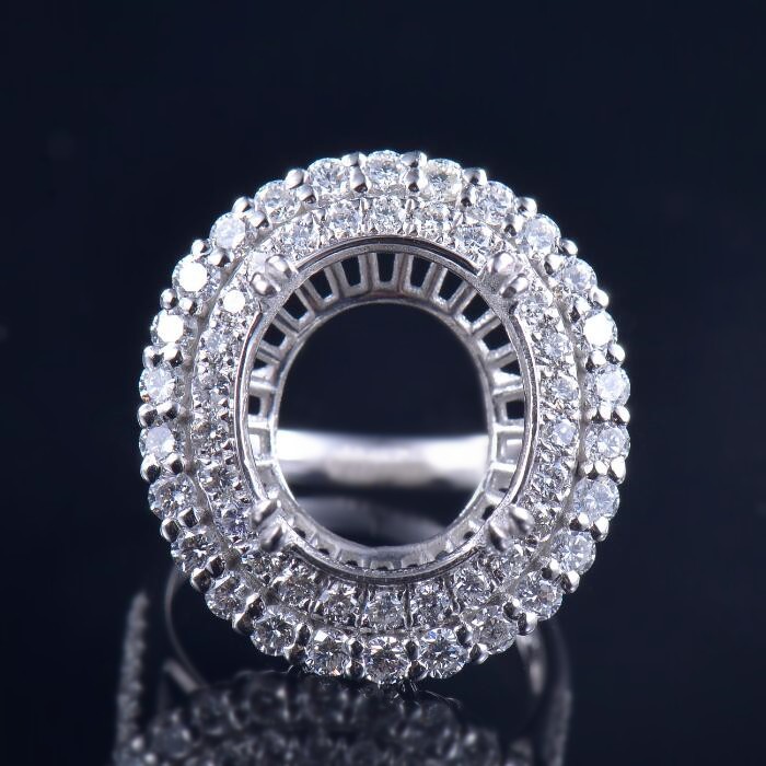 Double Halo Diamond Platinum Ring Setting - 0