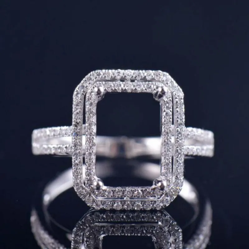 Double Halo Emerald Cut Ring Semi Mout