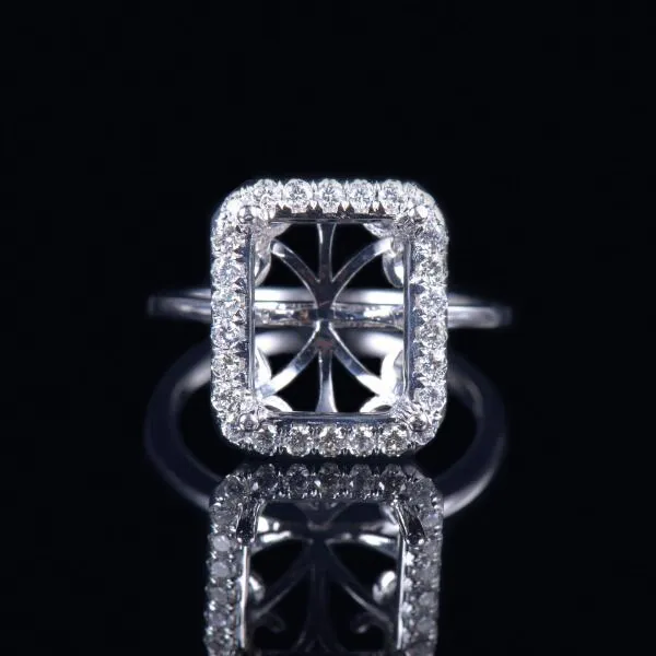 Emerald Cut Halo Diamond Ring Mounting