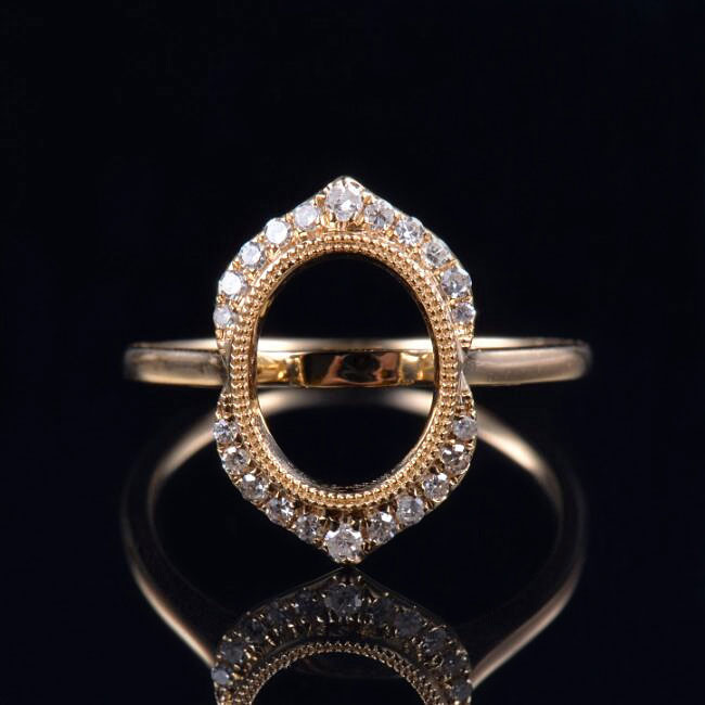 Genuine Diamond Bezel Oval Ring Semi Mount