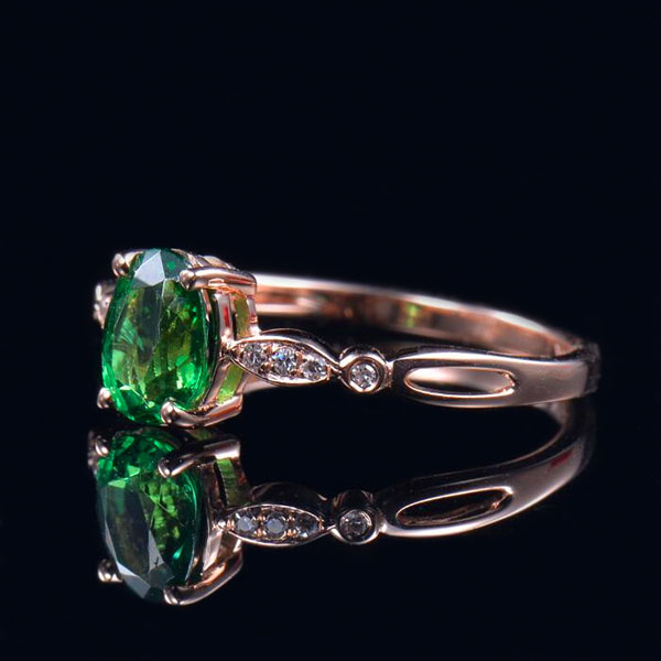 Genuine Green Tsavorite Diamond Engagement Ring - 2