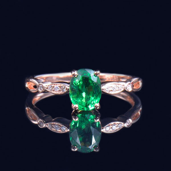 Genuine Green Tsavorite Diamond Engagement Ring