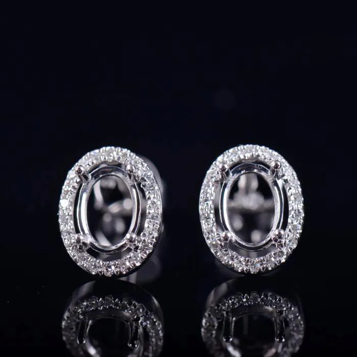 Halo Oval Shape Earrings Semi Mount