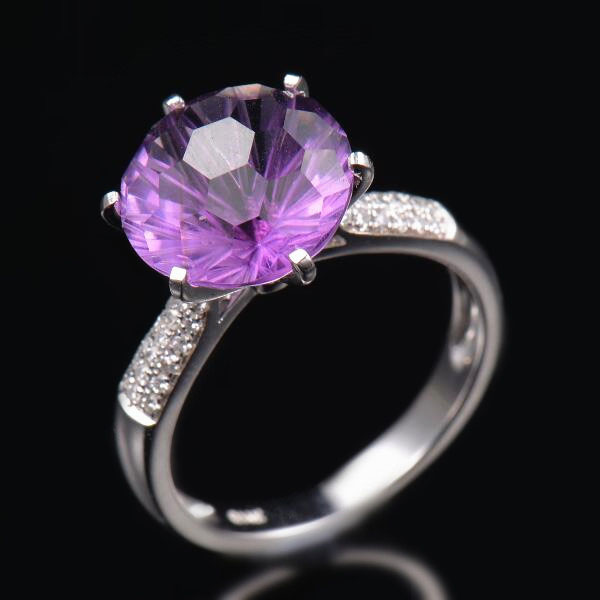 Natural Purple Amethyst Diamond Birthday Ring