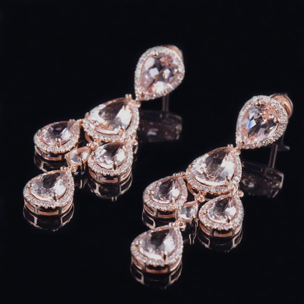 Morganite Diamond Lady Chandelier Earrings - 1 