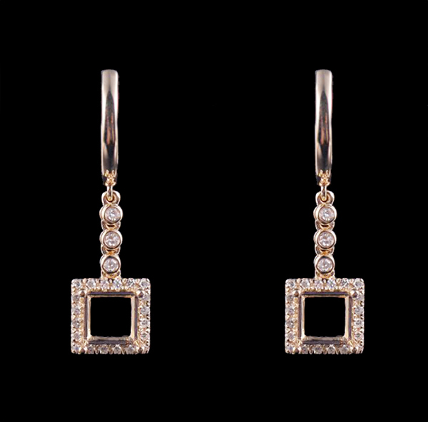 Natural Diamond Dangle Gold Earrings Semi Mount