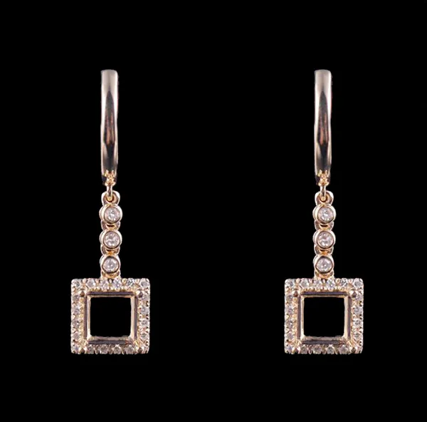 Natural Diamond Dangle Gold Earrings Semi Mount