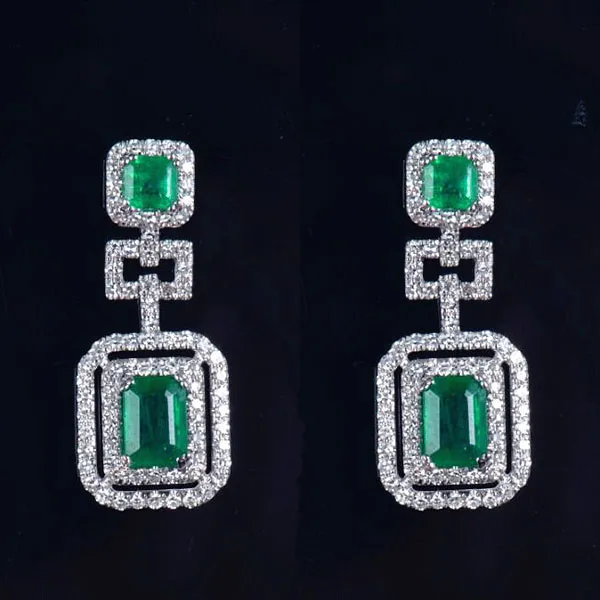 Natural Diamond Emerald Dangle Earrings