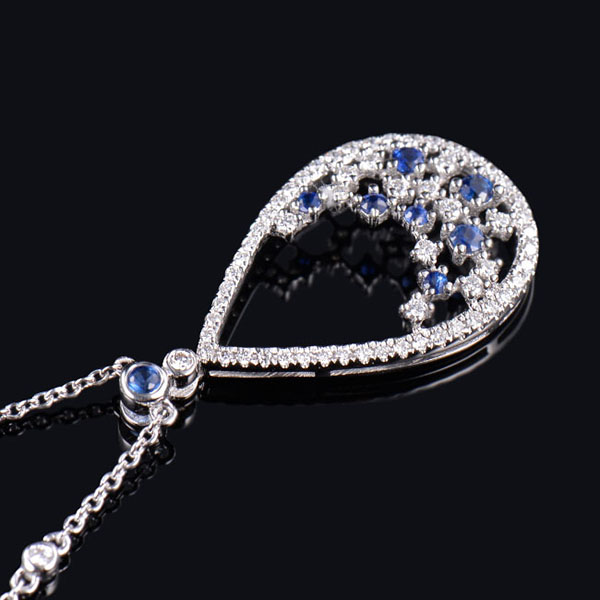 Natural Sapphire Diamond Cluster Pendant Necklace - 2