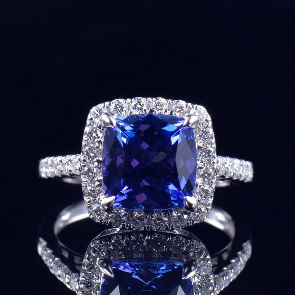 Natural Tanzanite Diamond Halo Promise Ring