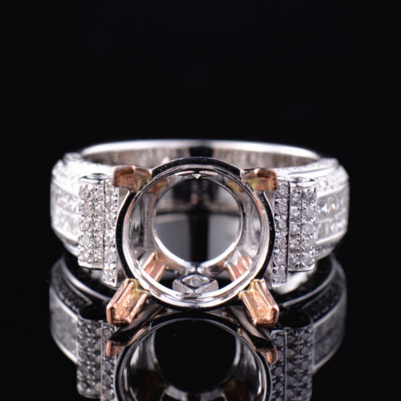 Pave Setting Princess Diamond Ring Setting