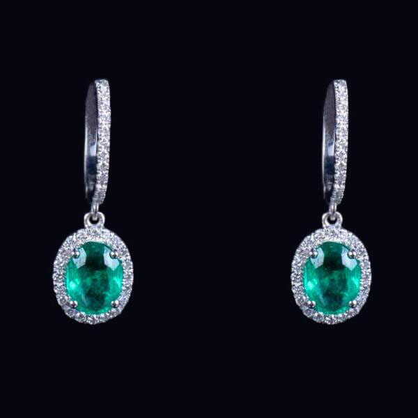 Platinum Genuine Green Emerald Diamond Earrings