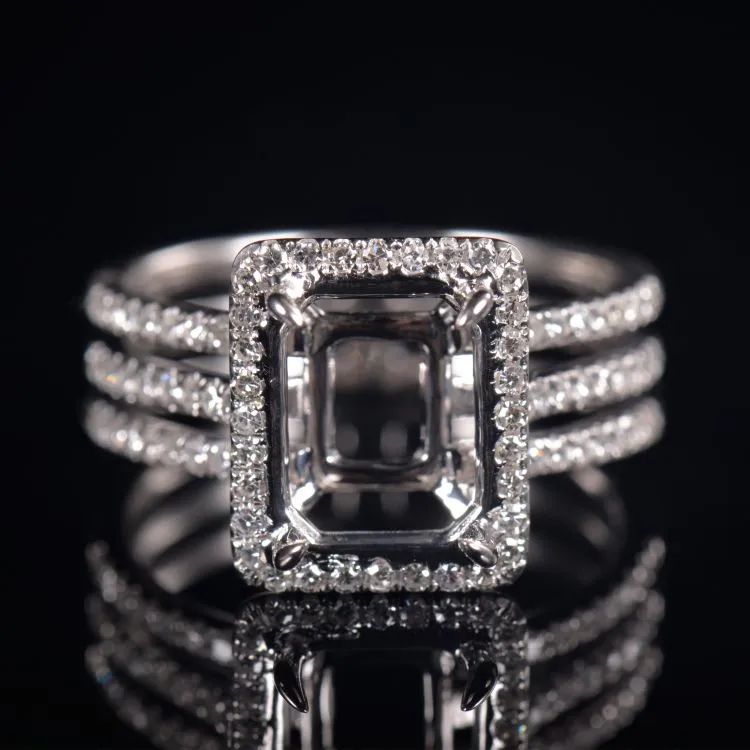 Pretty Tri Shank Emerald Cut Ring Semi-Set