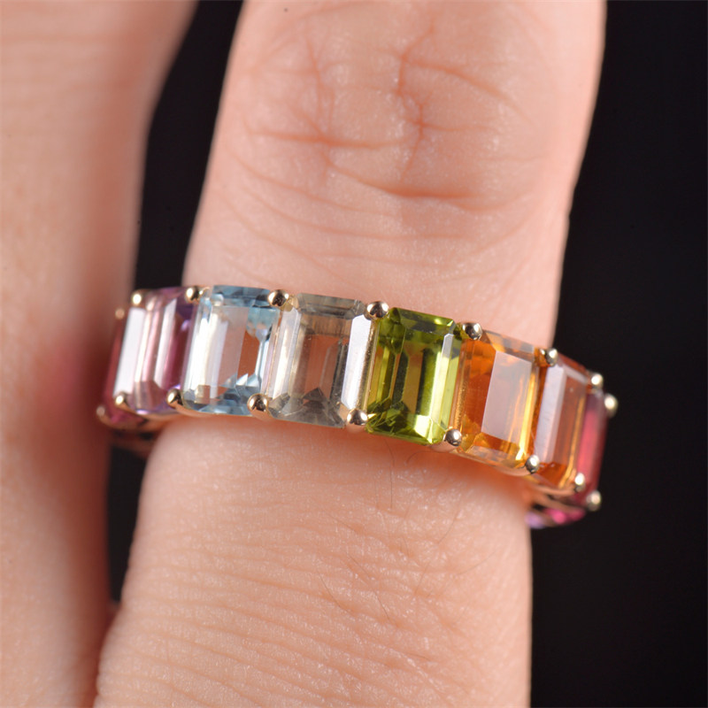Rare Cocktail Multicolor Natural Gemstone Bridal Ring - 3 