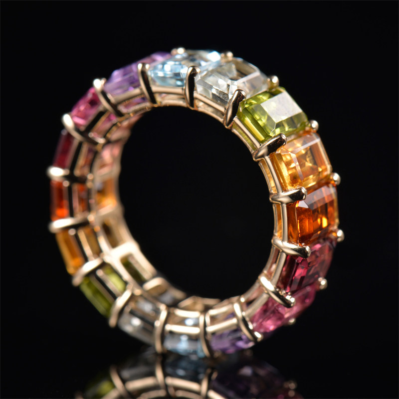 Rare Cocktail Multicolor Natural Gemstone Bridal Ring