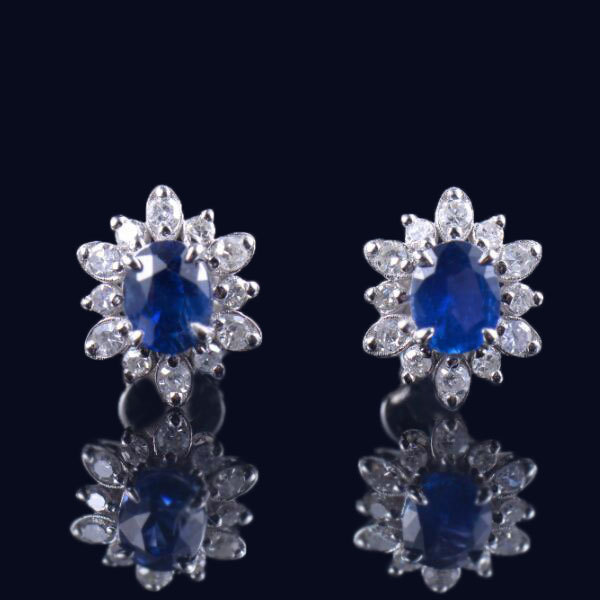 Sapphire Diamond Women Earrings Stud
