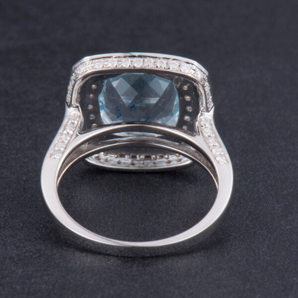 Vintage Aquamarine Diamond Fáinne Rannpháirtíocht Halo - 1