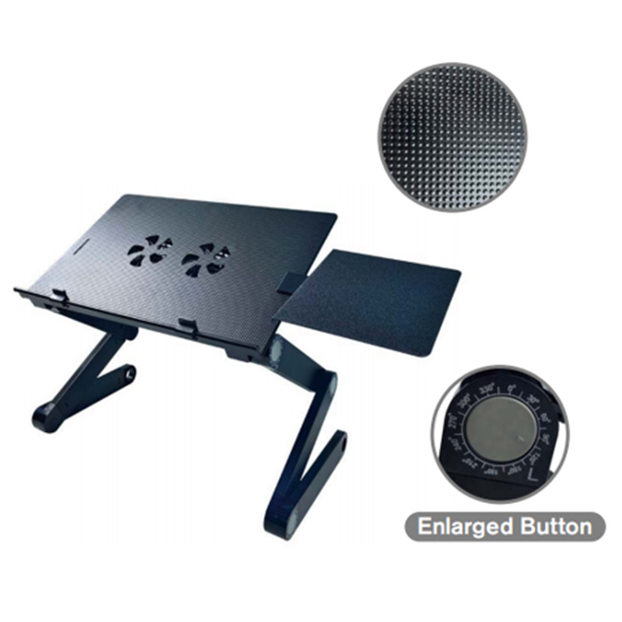 Aluminum Surface Foldable Laptop Stand with Mouse Holder Three Joint Height Adjustable with Two USB Fans