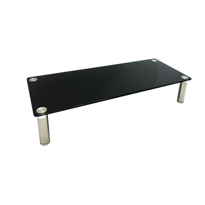 Black Universal Glass Tabletop Monitor Riser with Metal Feet Height Adjustable