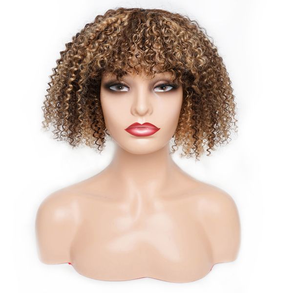 Brazilian Human Hair Machine Made Fringe Short Curl Wig - 0 
