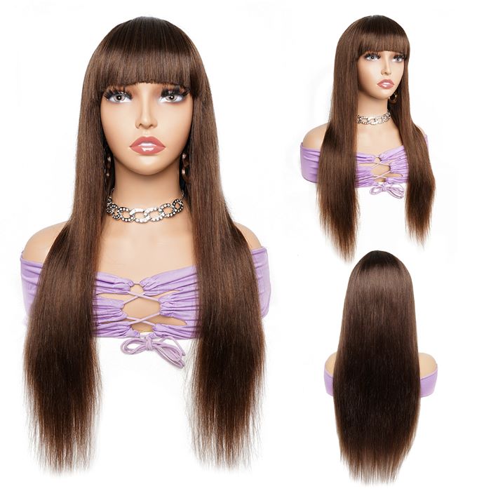 Non Lace Wig With Bangs Machine Made Human Hair Wig