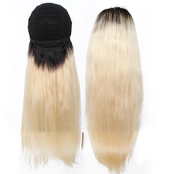 Ombre Blonde Lace Front Human Hair Wig Straight Remy in 1b/613 Color