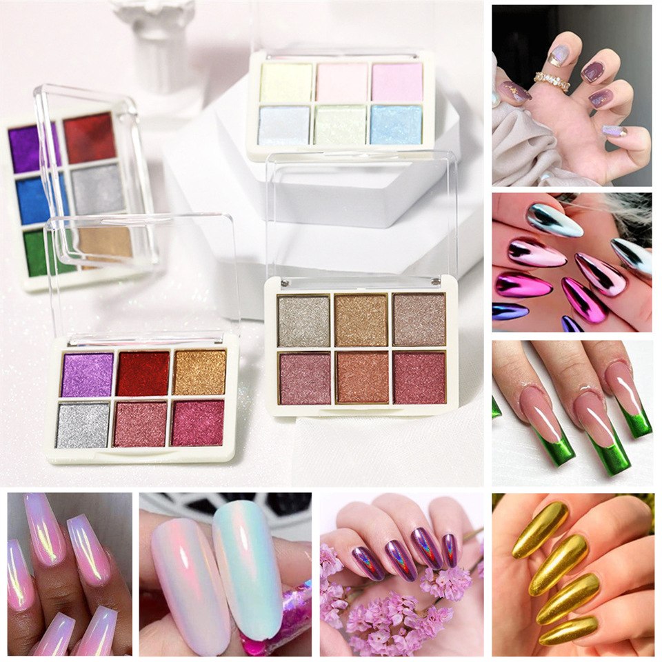 6 in 1 Solid Chrome Nail Powder Set