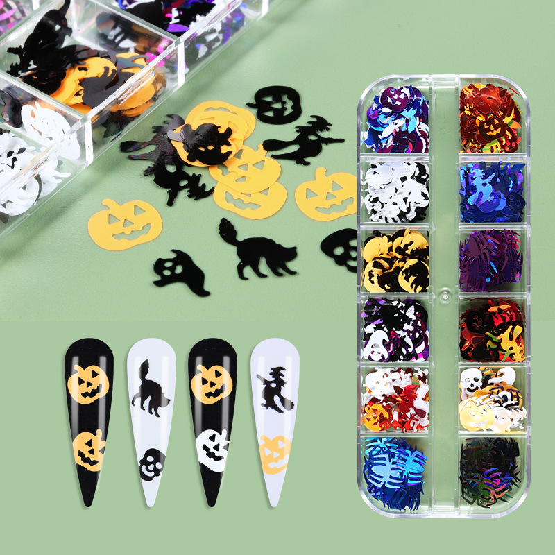 12 Grids 3D Skull Ghost Nail Sequins