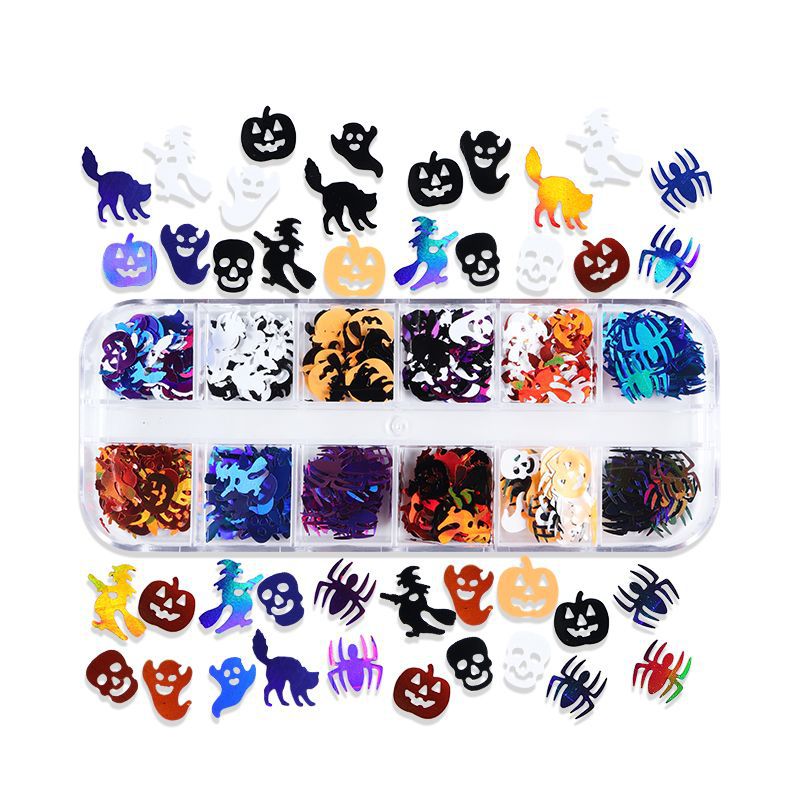 12 Grids 3D Skull Ghost Nail Sequins