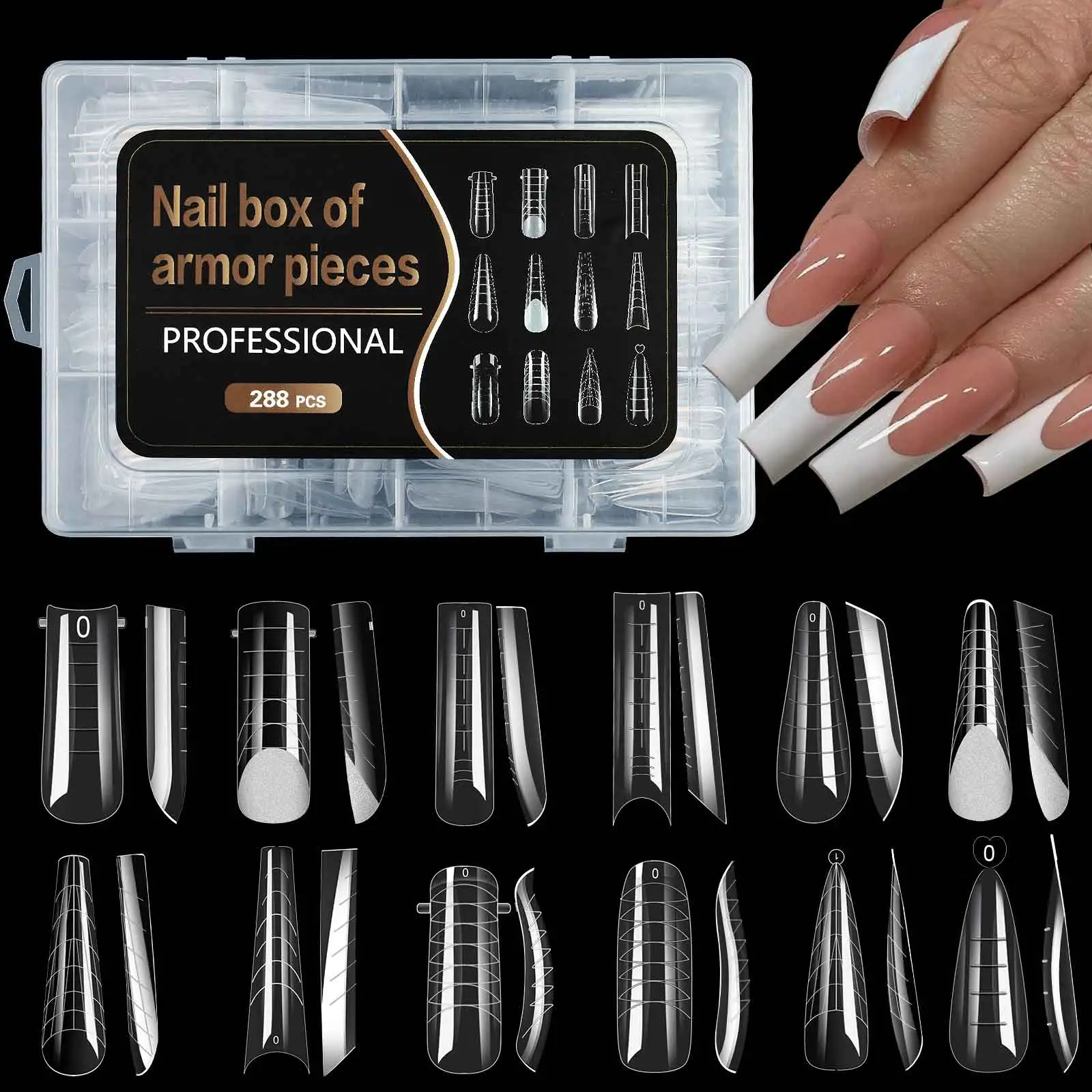 Dual Nail Forms Nail Tips 12 Shapes 288pcs for poly nail gel
