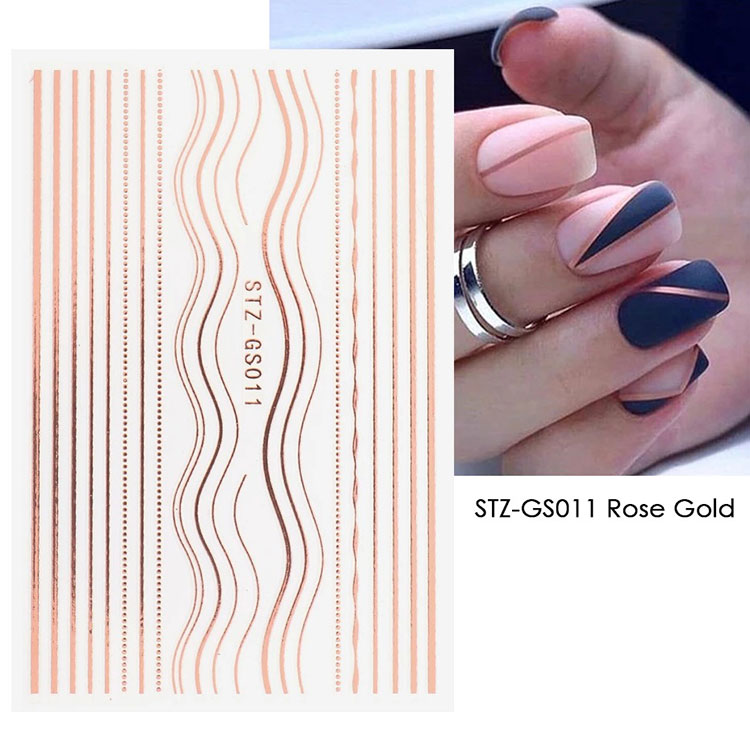 Gold Silver Stripe Lines Nail Stickers Decals