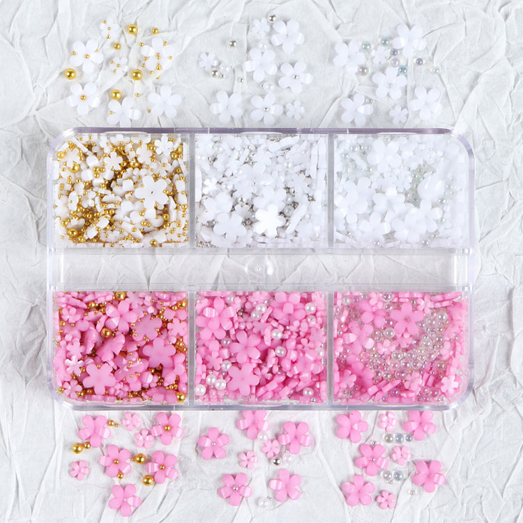 Spring Nail Art Supplies Cherry Blossom กับ Pearls ทำเล็บมือ DIY ตกแต่งเล็บ