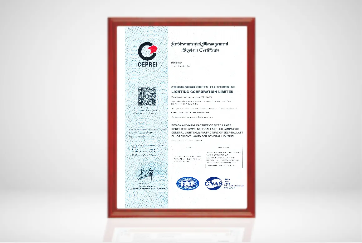 ISO14001 ENVIRONMENTAL MANAGEMENT SYSTEM CERTIFICATE IS AWARDED BY ODEER IN 2017