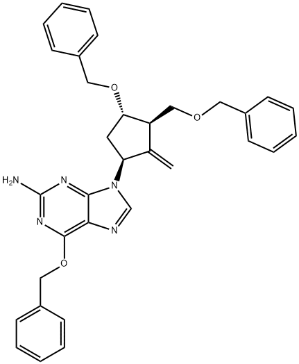 6-(بنزیلوکسی)-9-[(1S,3R,4S)-2-متیلن-4-(فنیل متوکسی)-3-[(فنیل متوکسی)متیل]سیکلوپنتیل]-9H-پورین-2-آمین