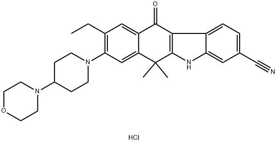 9-етил-6,6-диметил-8-(4-морфолінопіперидин-1-іл)-11-оксо-5a,6,11,11a-тетрагідро-5H-бензо[b]карбазол-3-карбонітрил гідрохлорид