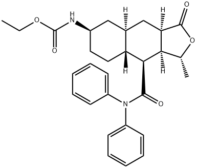 इथाइल ((1R,3aR,4aR,6R,8aR,9S,9aS)-9-(डाइफेनिलकार्बामॉयल)-1-मिथाइल-3-ऑक्सोडोडेकाहाइड्रोनाफ्थो[2,3-c]फ्यूरान-6-yl)कार्बामेट