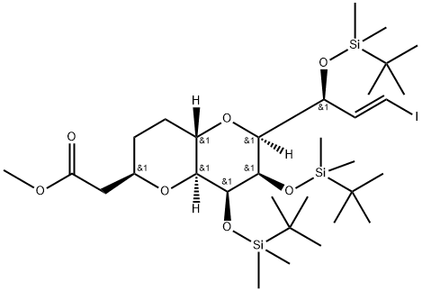 Methyl 2-((2R,4aS,6S,7R,8S,8aS)-7,8-bis((tert-butyldimethylsilyl)oxy)-6-((S,E)-1-((tert-butyldimethylsilyl)oxy)-3-iodoallyl)octahydropyrano[3,2-b]pyran-2-yl)acetate