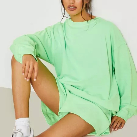 female green neon overdyed sweater short tracksuit