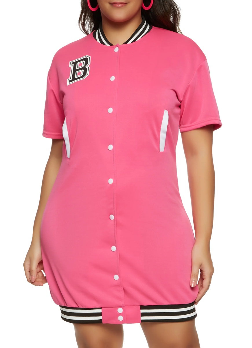 Plus Size Button Front Baseball Jersey Dress