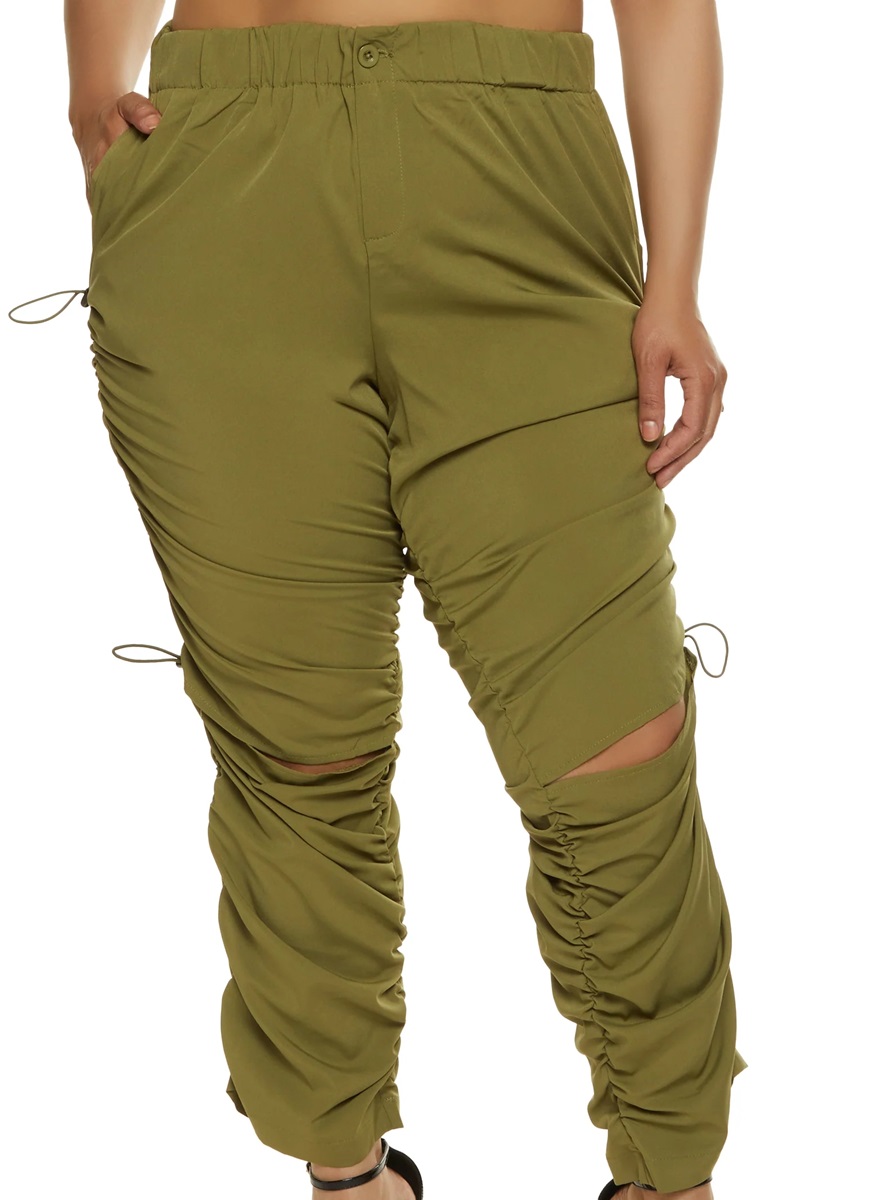 Plus Size Cut Out Knee Stacked Pants