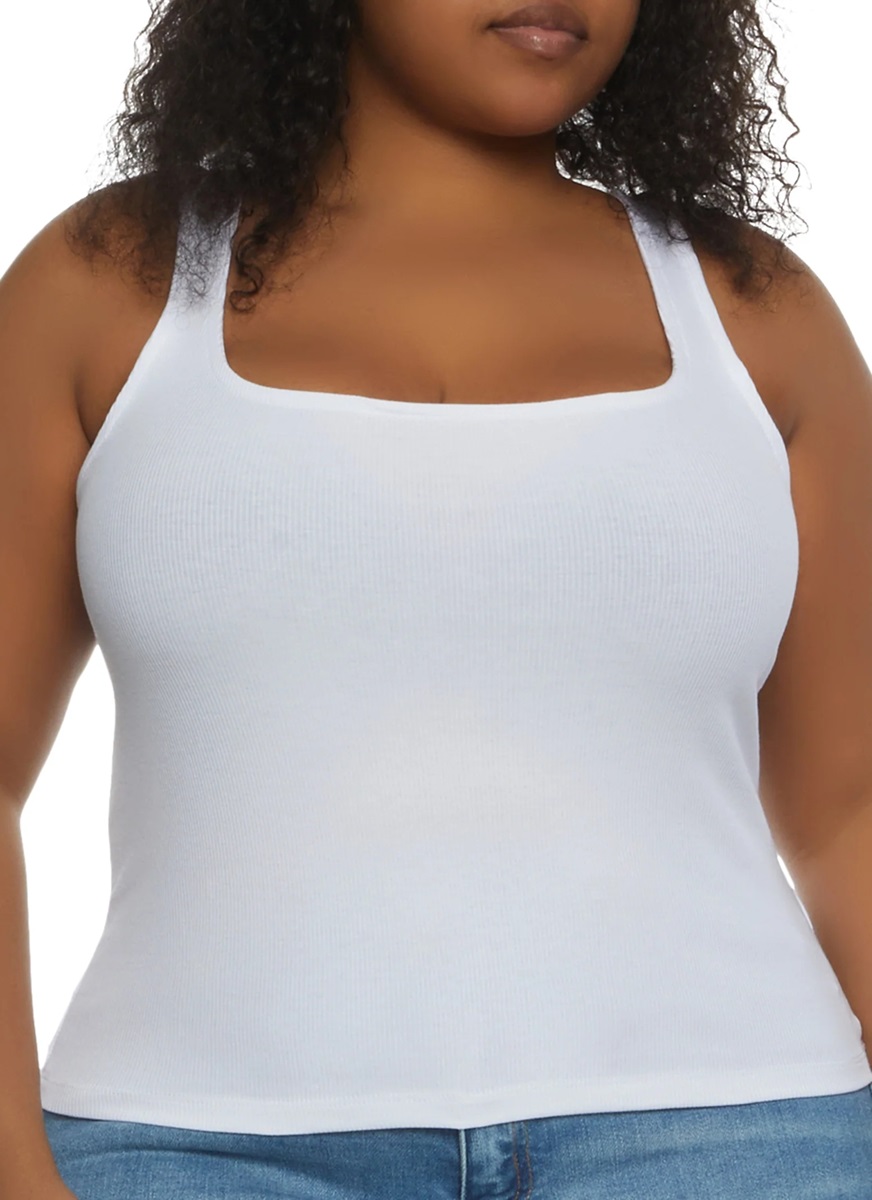 Plus Size Ribbed Square Neck Tank Top