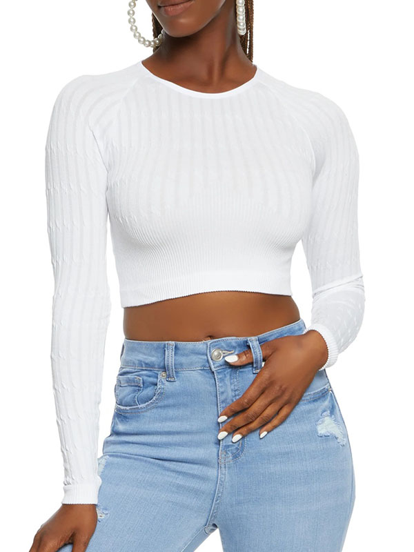 Seamless Cable Knit Long Sleeve Crop Top