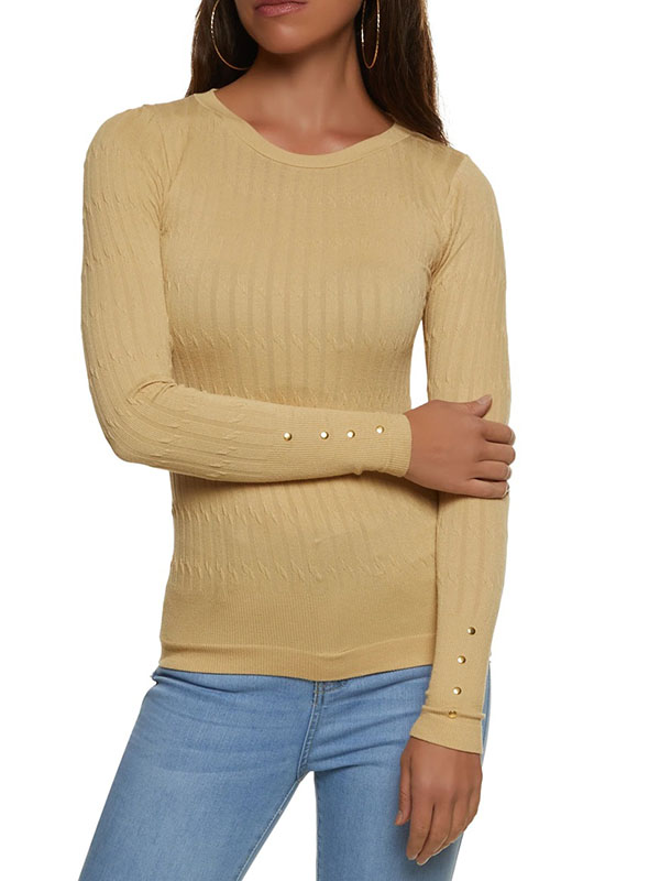 Seamless Faux Button Sleeve Detail Top