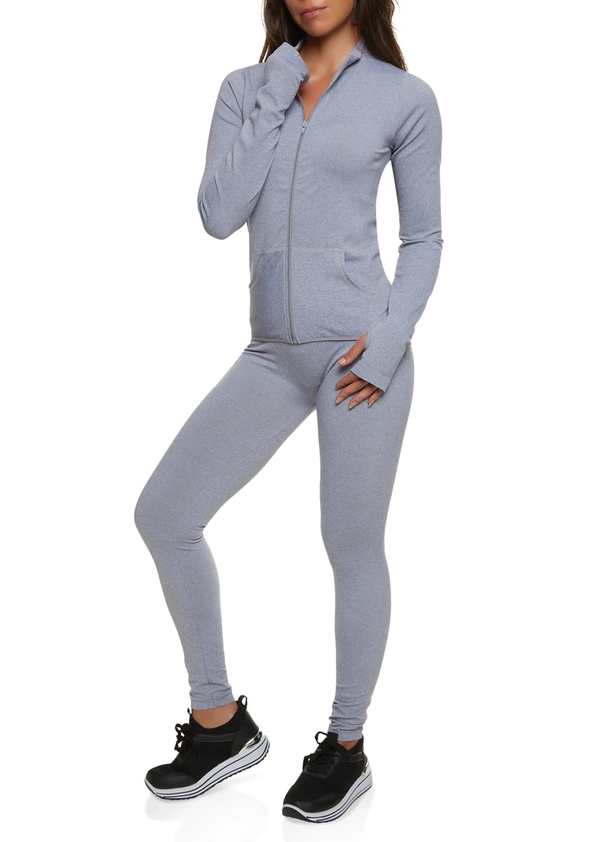 Seamless Solid Track Jacket and Leggings Set