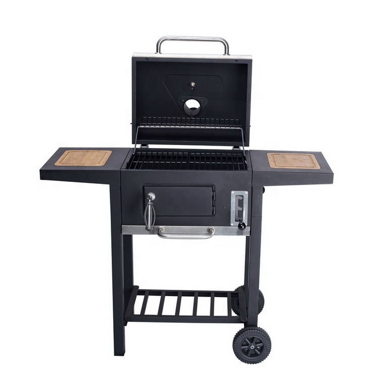 Trolley Bamboo Table with Chimney Charcoal BBQ Barbecue Grill