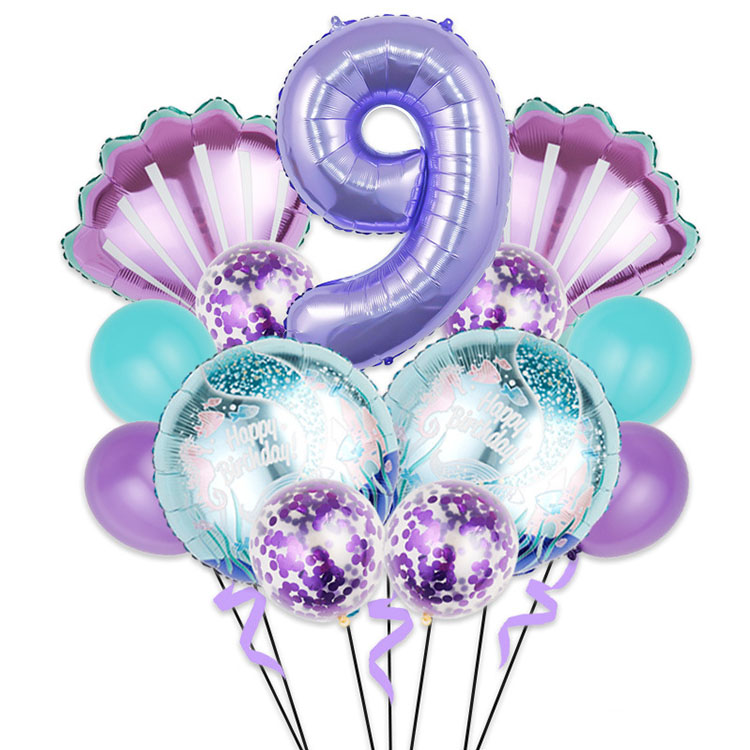32 inch Number Mermaid Tail Shell Foil Balloon Set