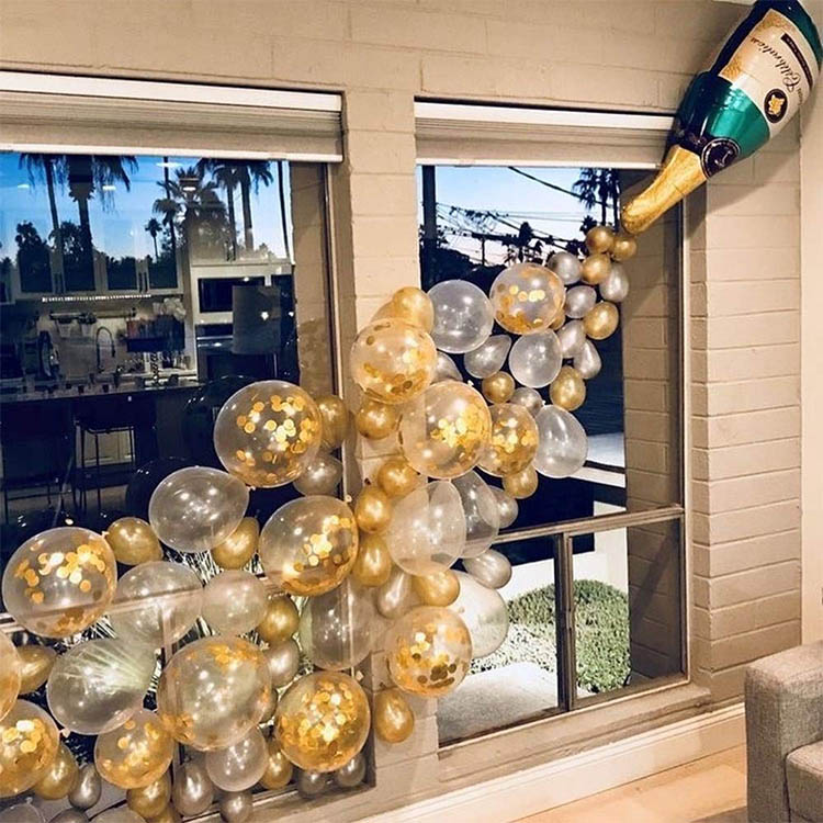 Zestaw wianków balonowych z butelką szampana
